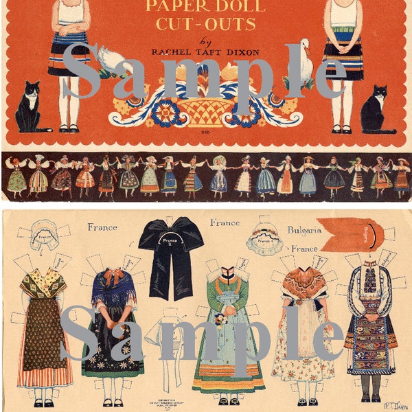 Vintage Paper Dolls_Peasant Costumes of Europe_Rachel Taft Dixon_PDF _Digital Download _Vintage Folk Costumes_Collage Sheets_Ephemera