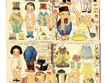 Paper Dolls _ Vintage Dolly Dingle Travel Series Paper Doll Books No's. 1-3, 18 Sheets _ PDF _ Digital Download _Vintage Paper Toys_Ephemera