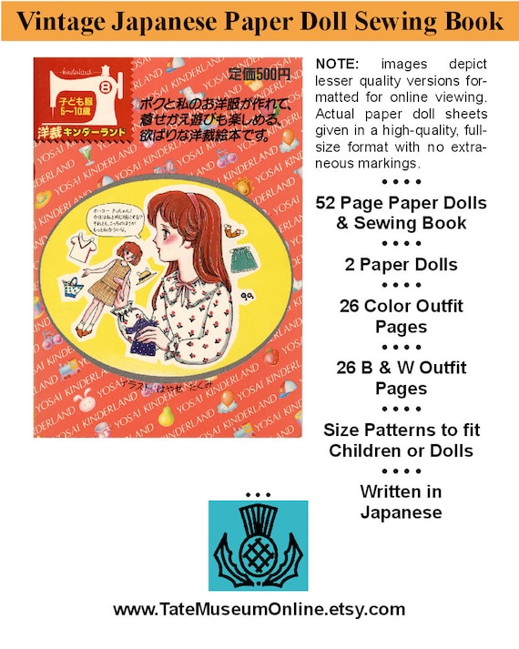 Vintage Paper Dolls _ Japanese Sewing Book _ Doll or Child Patterns _ Color + B&W _ Paper Toy - Craft _ PDF _ Digital Download + BONUS Guide