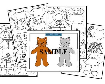 vintage Paper Doll_ Kitty Friends Dress-Up Set _ B&W Coloring Book Style + Color Dolls_ PDF _ Téléchargement numérique _ Paper Crafts + Printables