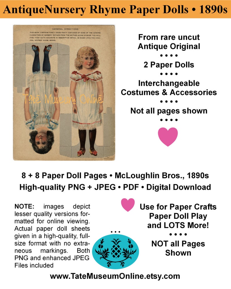 Paper Doll _ Antique Mcloughlin Nursery Rhyme Paper Dolls Etsy