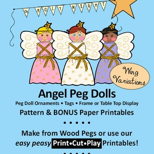 Christmas Peg Doll Pattern Angels + Bonus Printables PERSONALIZE - LOTS ...