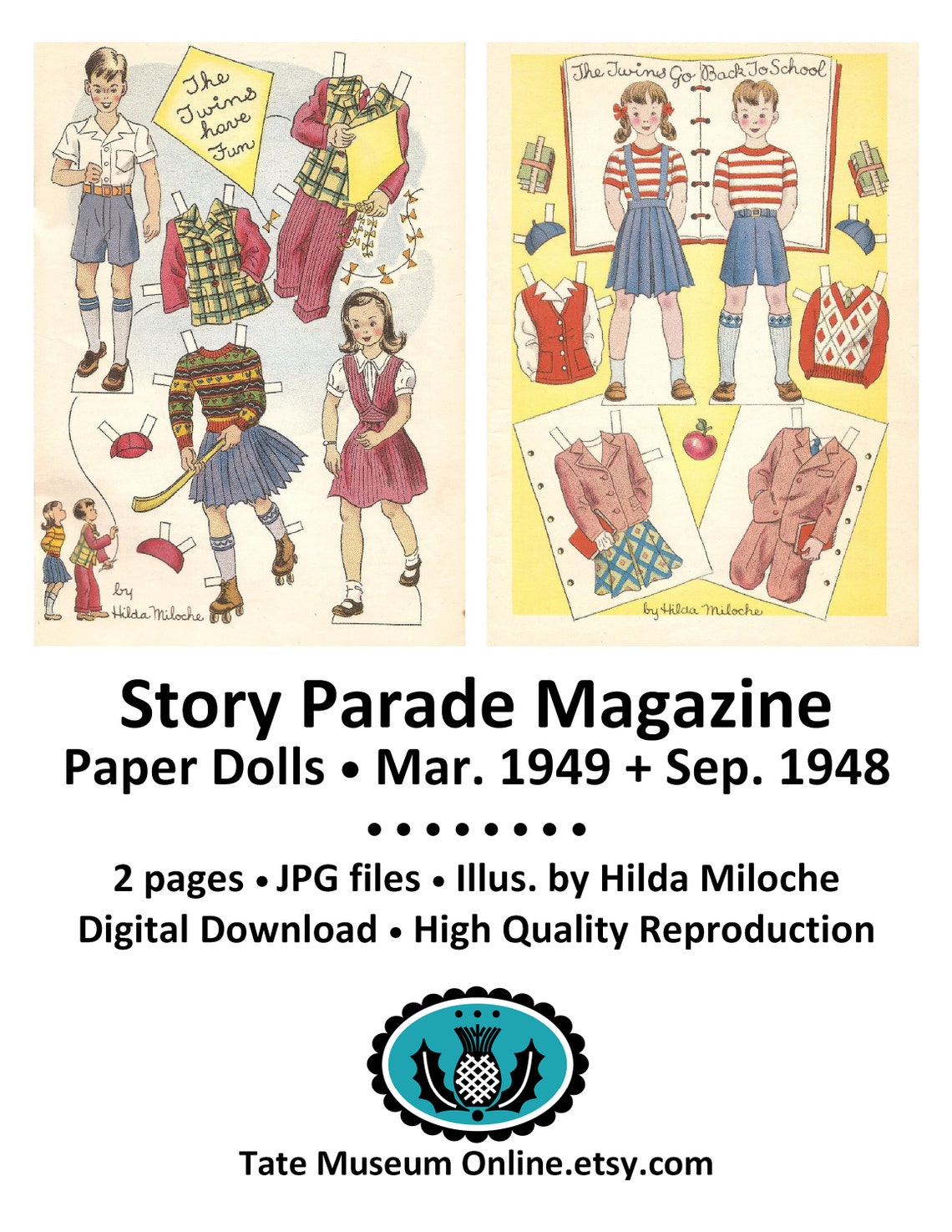 Paper Dolls Story Parade Magazine Paper Dolls 1940s Twins Etsy