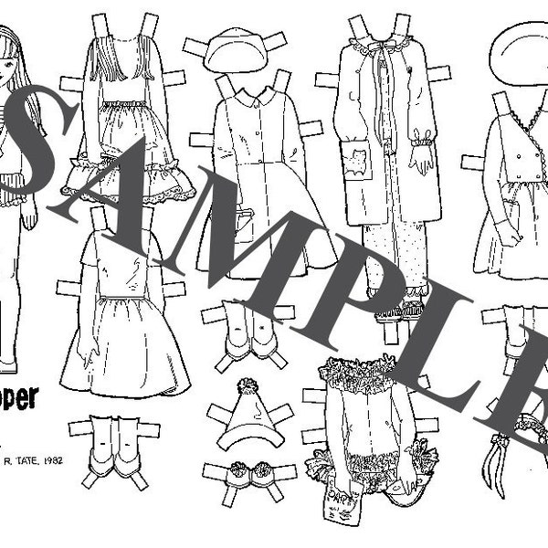 Paper Doll _ Vintage Barbie's Sister SKIPPER Doll _ Coloring - Book Style _ Digital Download / PDF + BONUS Playing With Paper Dolls Guide