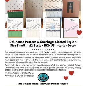 Dollhouse PATTERN & Printables - Slotted, 1:12 Scale * BONUS Decor + Pattern Overlays * Digital Download * PDF * Fits 1-12 Doll Furniture