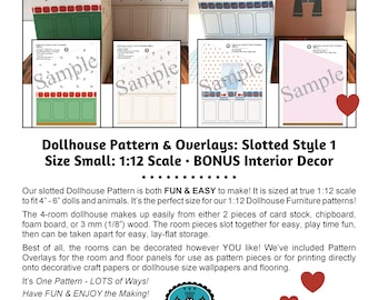 Dollhouse PATTERN & Printables - Slotted, 1:12 Scale * BONUS Decor + Pattern Overlays * Digital Download * PDF * Fits 1-12 Doll Furniture