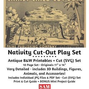Vintage Paper Toys_NATIVITY Print + Cut Set_Easy to Make Model_Coloring Book_PDF_Digital Download_SVG - laser cutter files_Paper Dolls