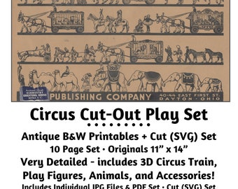 Vintage Paper Toys_circus Cut Out Set_easy to Make & Color | Etsy