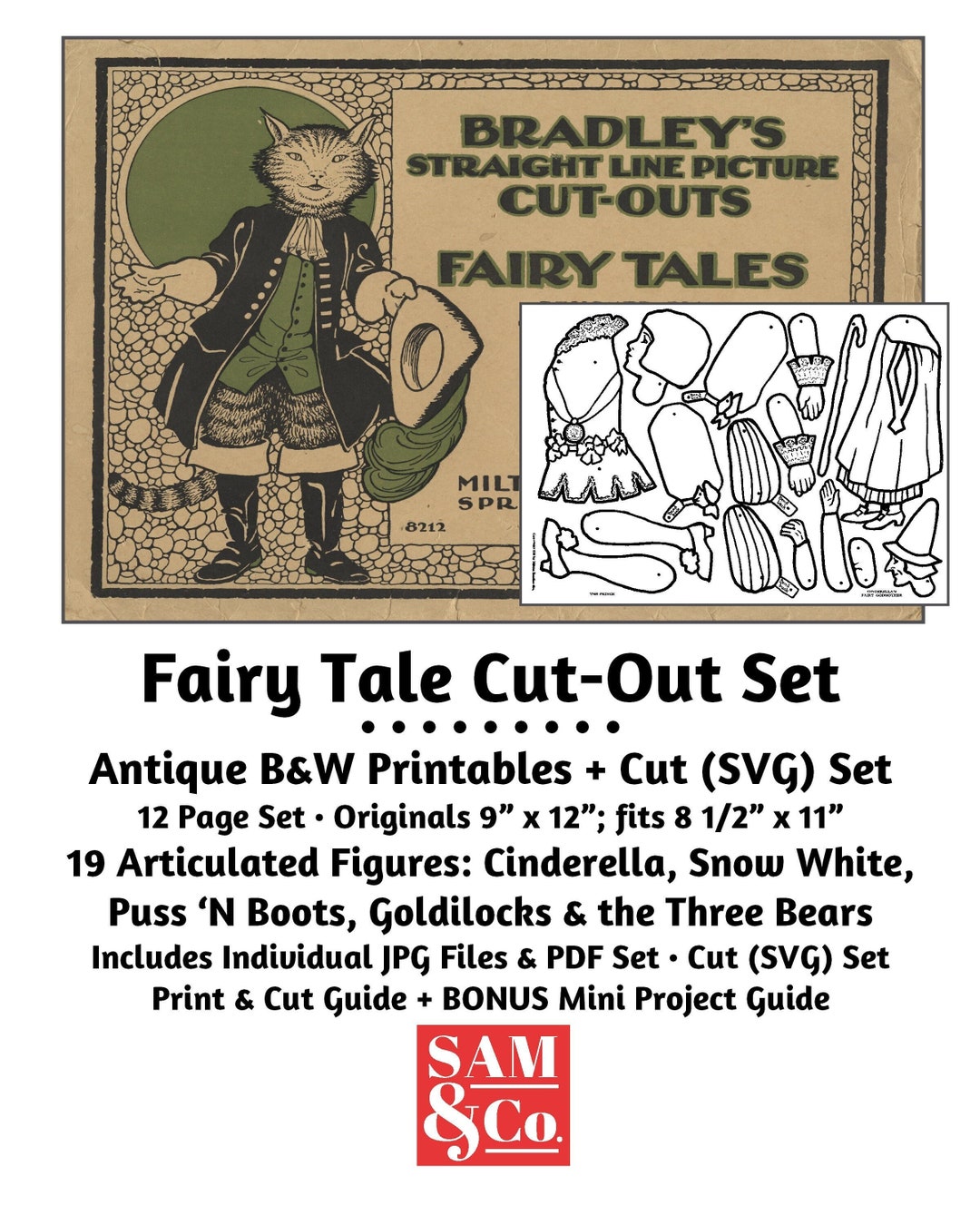 Vintage Paper Toys _ Fairy Tales Print + Cut - SVG Set_easy to Make & Color PDF Coloring Book ...