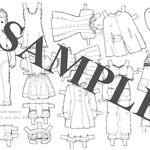 Paper Dolls_Vintage 1940s Butterick Pattern Set_B & W Coloring Book Style_PDF_Digital Download_Paper Crafts + Toys_Ephemera_Vintage Fashion