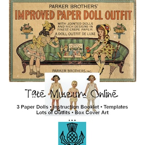 Paper Doll _ Antique Articulated - Jointed Paper Dolls + Dressmaker Set _ PDF Digital Download Collage Sheet Paper Art Dolls + BONUS Booklet