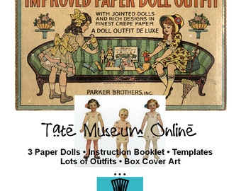 Paper Doll _ Antique Articulated - Jointed Paper Dolls + Dressmaker Set _ PDF Digital Download Collage Sheet Paper Art Dolls + BONUS Booklet
