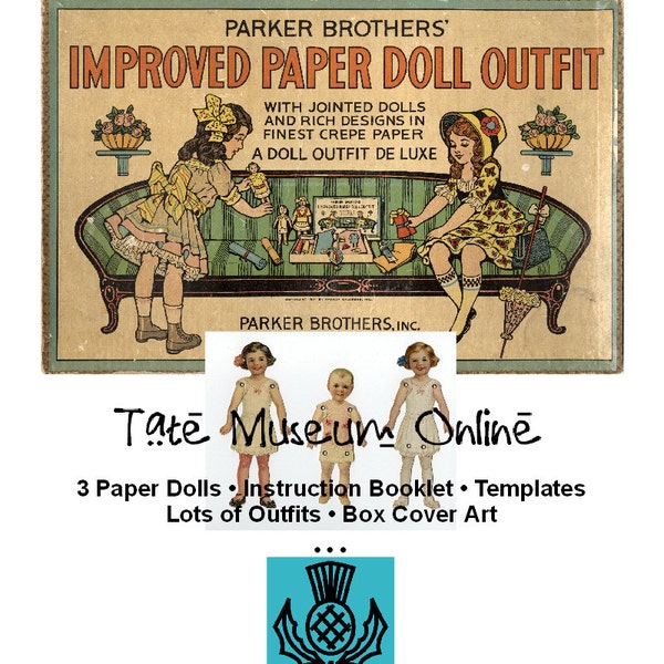 Paper Doll _ Antique Articulated - Jointed Paper Dolls + Dressmaker Set _ PDF Digital Download Collage Sheet Paper Art Dolls + BONUS Booklet