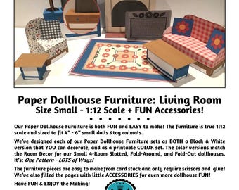 Dollhouse Furniture _ LIVING ROOM, 1:12 Scale_Full Color Printables * Digital Download * PDF