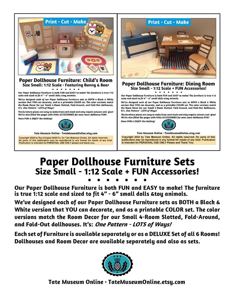 Dollhouse Furniture _ BEDROOM, 1:12 Scale * Color Your Own - B&W ...
