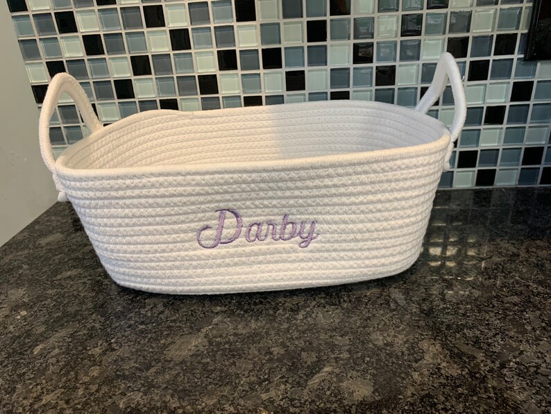 Personalized Embroidered Braided Rope Basket Name Baby Etsy