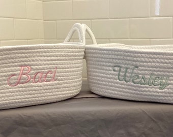 Personalized, Embroidered, Braided, Rope Basket, Name, Baby Gift Basket, Dog Toy Basket, Baby Shower Gift