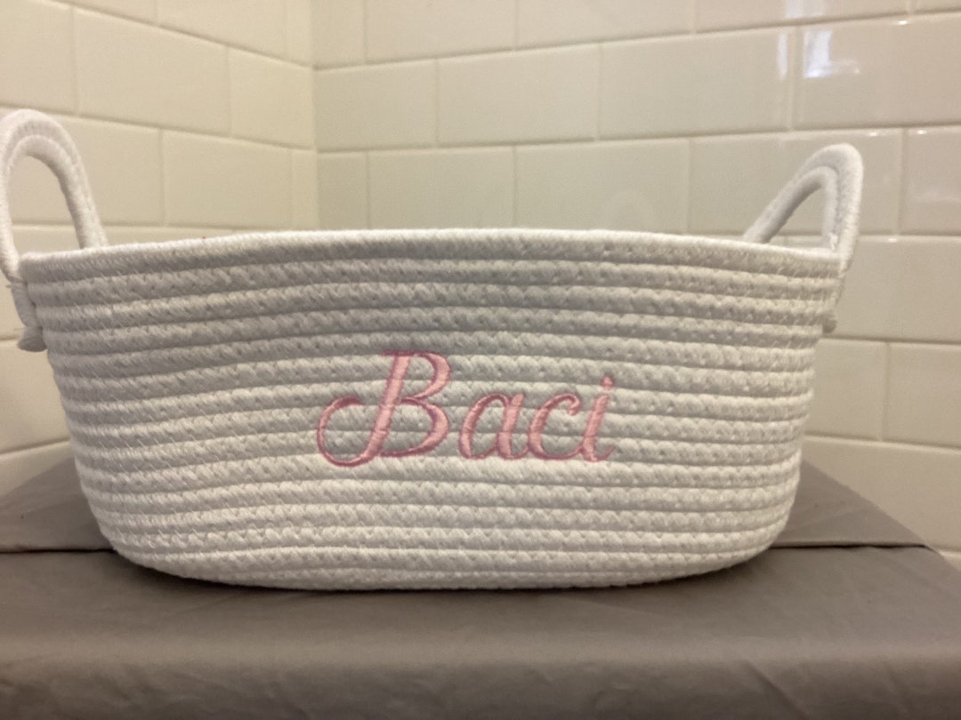 Personalized Embroidered Braided Rope Basket Name Baby Etsy