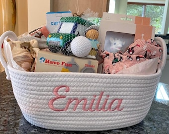 Personalized, Embroidered, Braided, Rope Basket, Name, Baby Gift Basket, Dog Toy Basket, Baby Shower Gift, Easter