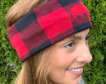 Buffalo Plaid Headband with Embroidered Buffalo in front
