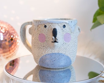 Cute Bear Mug With Drippy Smoothie Rim | Carved Colorful Sparkly Pottery