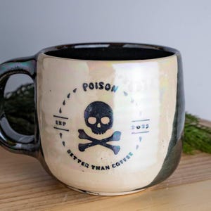 Handmade Ceramic Mug – Poison Better Than Coffee, Gothic Skull Design (2025 Clearance)