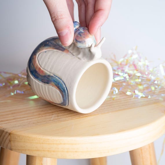 Snail Trail Mug: Mother of Pearl Luster, Cottagecore Ceramic