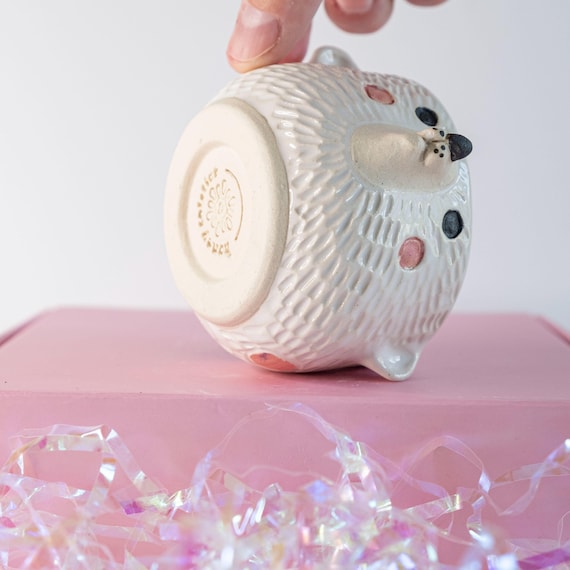 Handmade Ceramic Bear Shot Glass: Carved Polkadot Trinket Cup