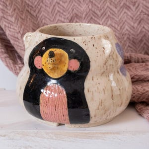 Handmade Ceramic Bear Hedgehog Planter | Fur Texture, Floral Accents