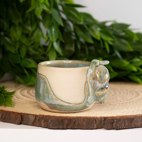 SHOT - Plump and Juicy Snail Trail with Sculpted Handle | Mother Pearl Luster, Cottage Core, Whimsical, Quirky, Iridescent, Trinket Dish Pot
