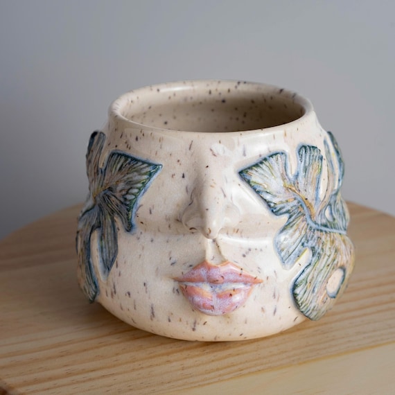 Sculpted Monstera Goddess Planter: Drippy Glaze, Carved Ceramic Pottery