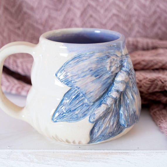 MUG - Handmade Fuzzy Purple Sculpted Moth Bubble Coffee Cup 13 Ounces