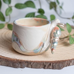 Hand-Thrown Snail Trail Shot Glass – Mother of Pearl Luster, Whimsical Ceramic Pottery
