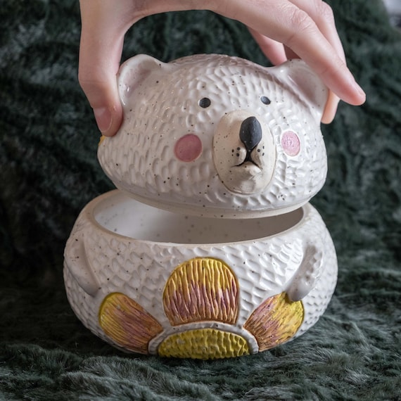 Whimsical Hand-Carved Ceramic Cookie Jar: Winter Confetti Glaze