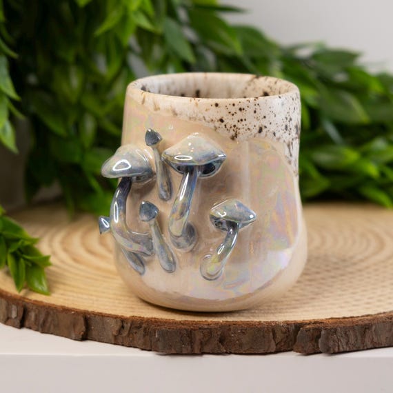 TUMBLER - Petite Mushroom Pot | Cute, Mother Pearl Luster, Cottage-core, Fungi, Woodland Aesthetic, Winter Wood Bark Cookie Nature Bud vase