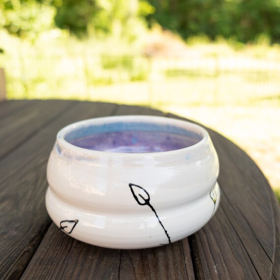 Handmade Ceramic Succulent Planter: Black Line Art, Purple Unicorn Liner