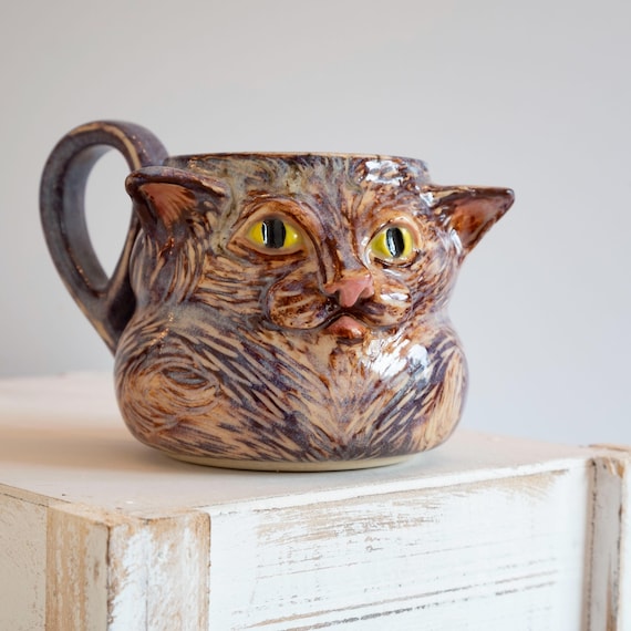 MUG - Handmade Calico Cat  Bubble Coffee Cup 7.5 Ounces