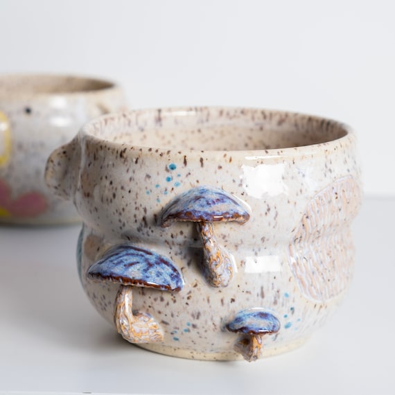 Handmade Ceramic Bear Planter: Carved Texture, Mushroom Decor