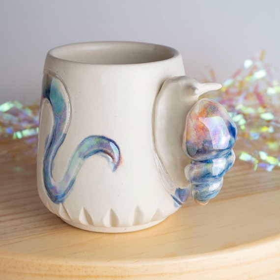 Snail Trail Mug: Mother of Pearl Luster, Cottagecore Ceramic