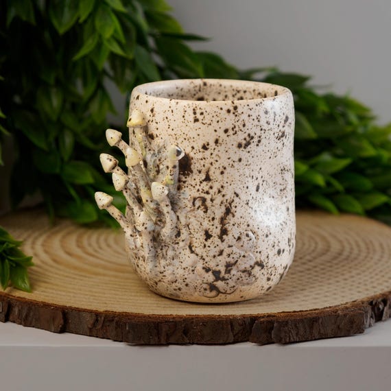Handmade Mushroom Tumbler: Cottagecore Ceramic Bud Vase