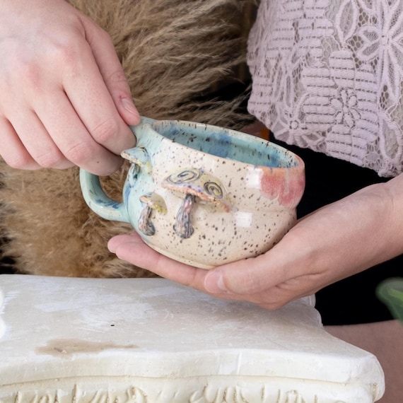 Handmade Mushroom Mug: Whimsical Cottagecore Ceramic Cup (Small Split)