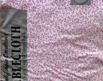 1970's Vintage Plastic / Flannel Red Floral Table Cloth