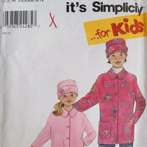 May include: A Simplicity 9395 sewing pattern envelope for children's clothing in size A, covering sizes 3 through 12. The white envelope features text reading It's SO EASY it's Simplicity for Kids and illustrations of two jackets and hats.