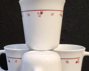 4 Burgundy Rose Vintage Corelle MUGS by Corning USA