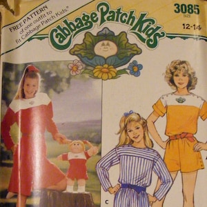 Vintage Girls' Jumpsuit Sewing Pattern 3085: Cabbage Patch Kids Doll Clothes