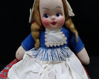 Bambola olandese vintage con viso in stoffa