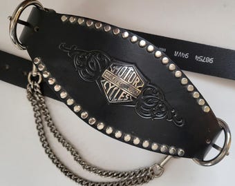 Cinturón estilo campeonato con remaches y cadena para Harley Davidson, talla M