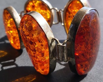 Chunky Vintage Baltic Amber and Sterling Silver Bracelet