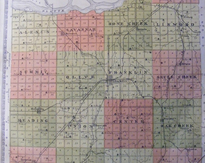 1918 Butler County Nebraska Plat Map Original Vintage Etsy