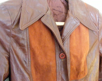 1970's Misses' Leather and Suede Jacket Size 14 by Kirk Vintage / Retro Women